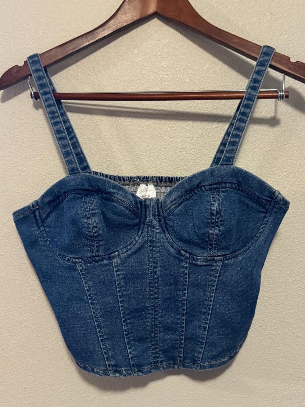 No Boundaries Denim Corset Top Bustier Cropped Camisole Medium (7-9) Smocked Bac